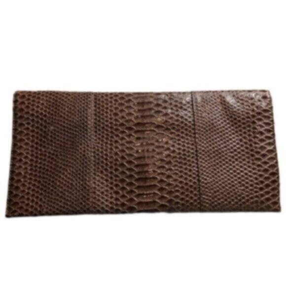 Urban Expressions Brown Snakeskin Patent Leather Envelope Clutch Bag - Picture 3 of 6